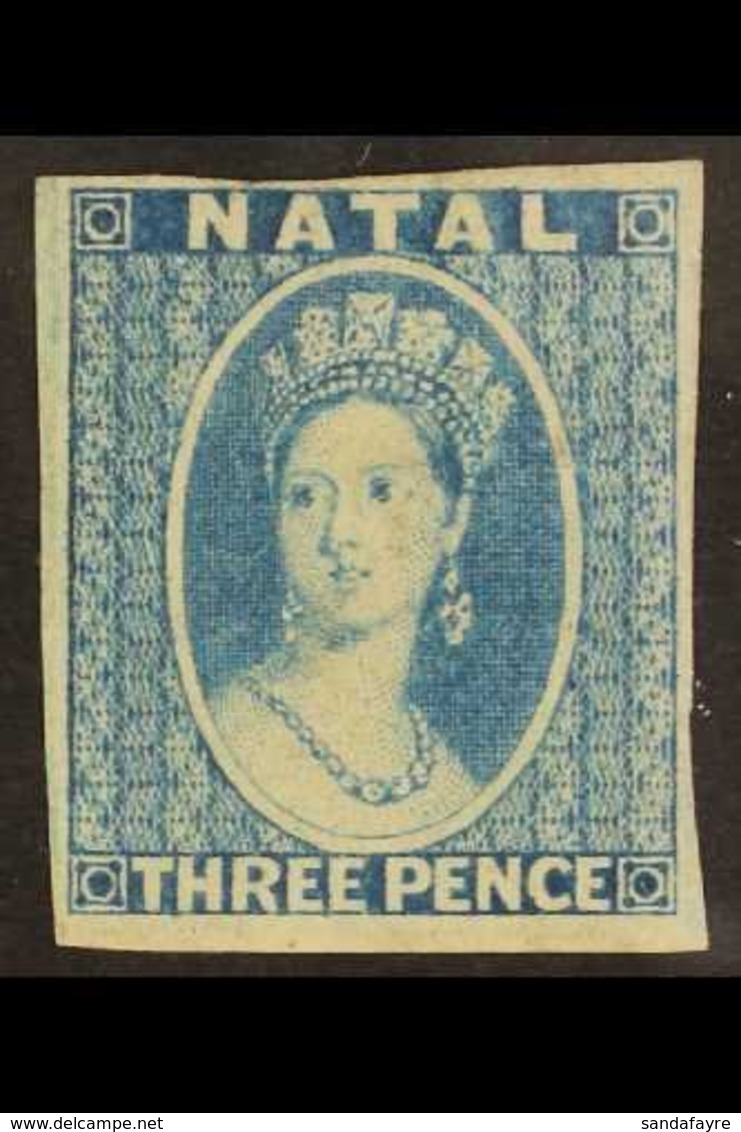 NATAL 1862 3d Blue IMPERF PROOF On Watermark Small Star Paper (see Note After SG 15), Fine Mint, Four Margins, Scarce. F - Unclassified