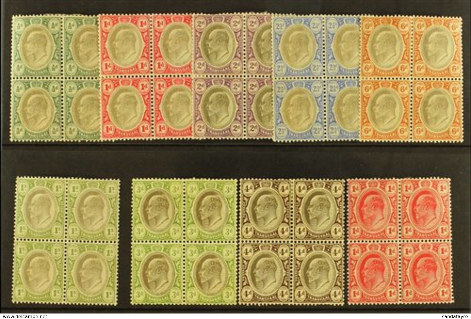 TRANSVAAL 1902-09 BLOCKS OF FOUR And Mint Group With Wmk Crown CA ½d, 1d, 2d, 2½d, 6d, And 1s, SG 244/247, 250/251, Wmk  - Non Classés