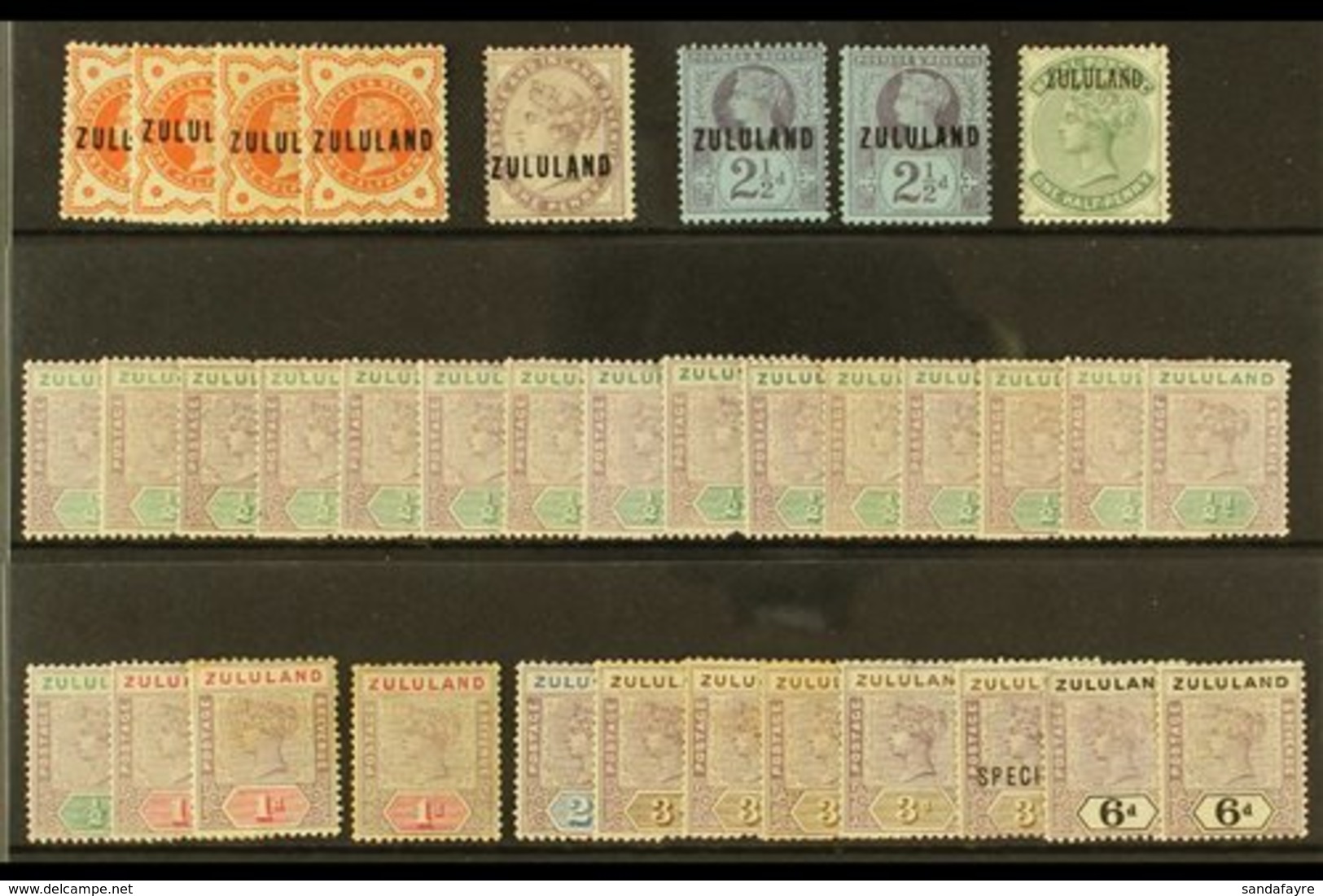 ZULULAND 1888-1896 DUPLICATED MINT HOARD On A Stock Card. Includes 1888-93 GB Opt'd Range To 2½d, Natal Opt'd ½d With St - Sin Clasificación