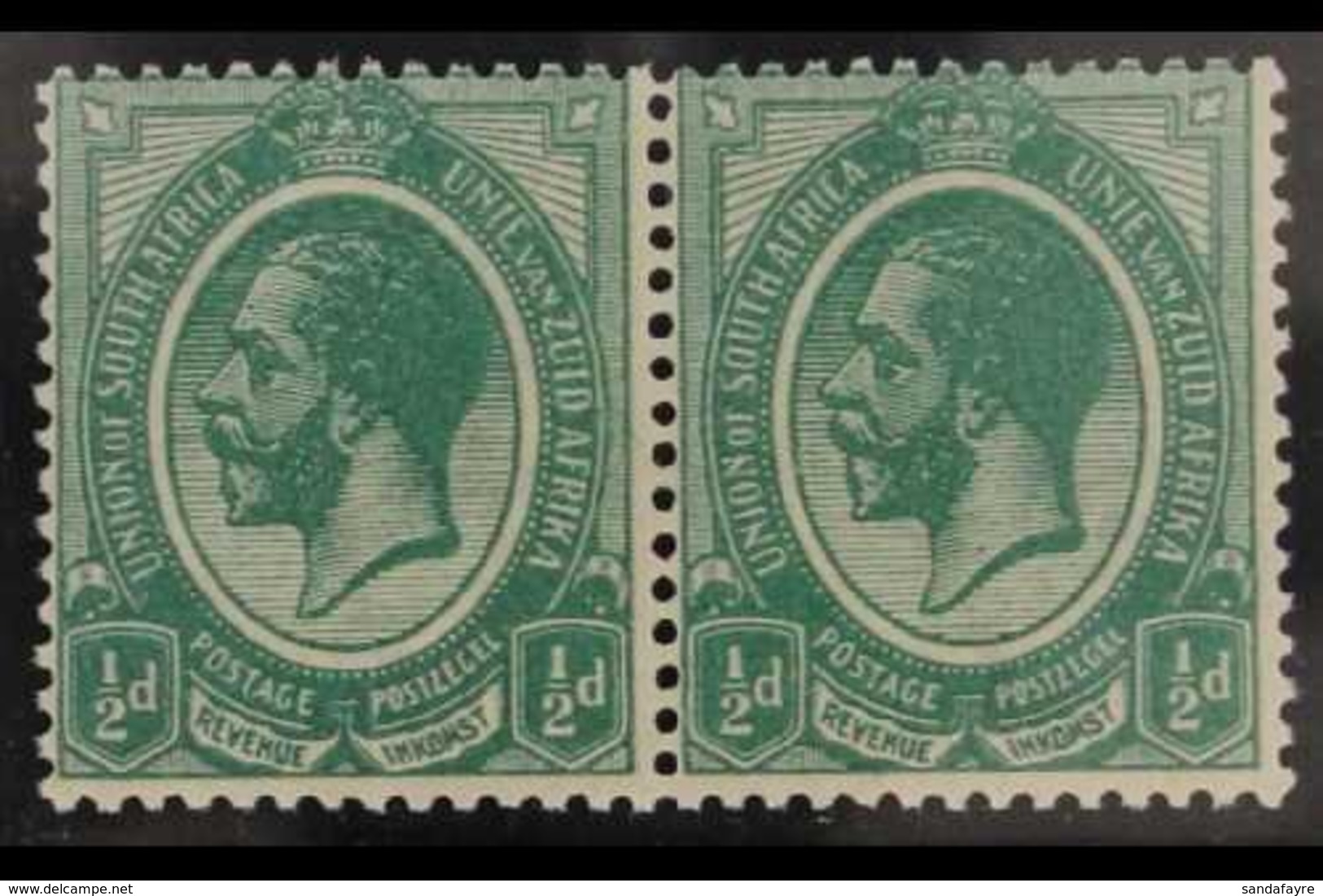 1913-24 ½d DARK MOSSY GREEN, Horizontal Pair, SACC 2e, Never Hinged Mint, Certificate Accompanies. Rare & Distinct Shade - Non Classés
