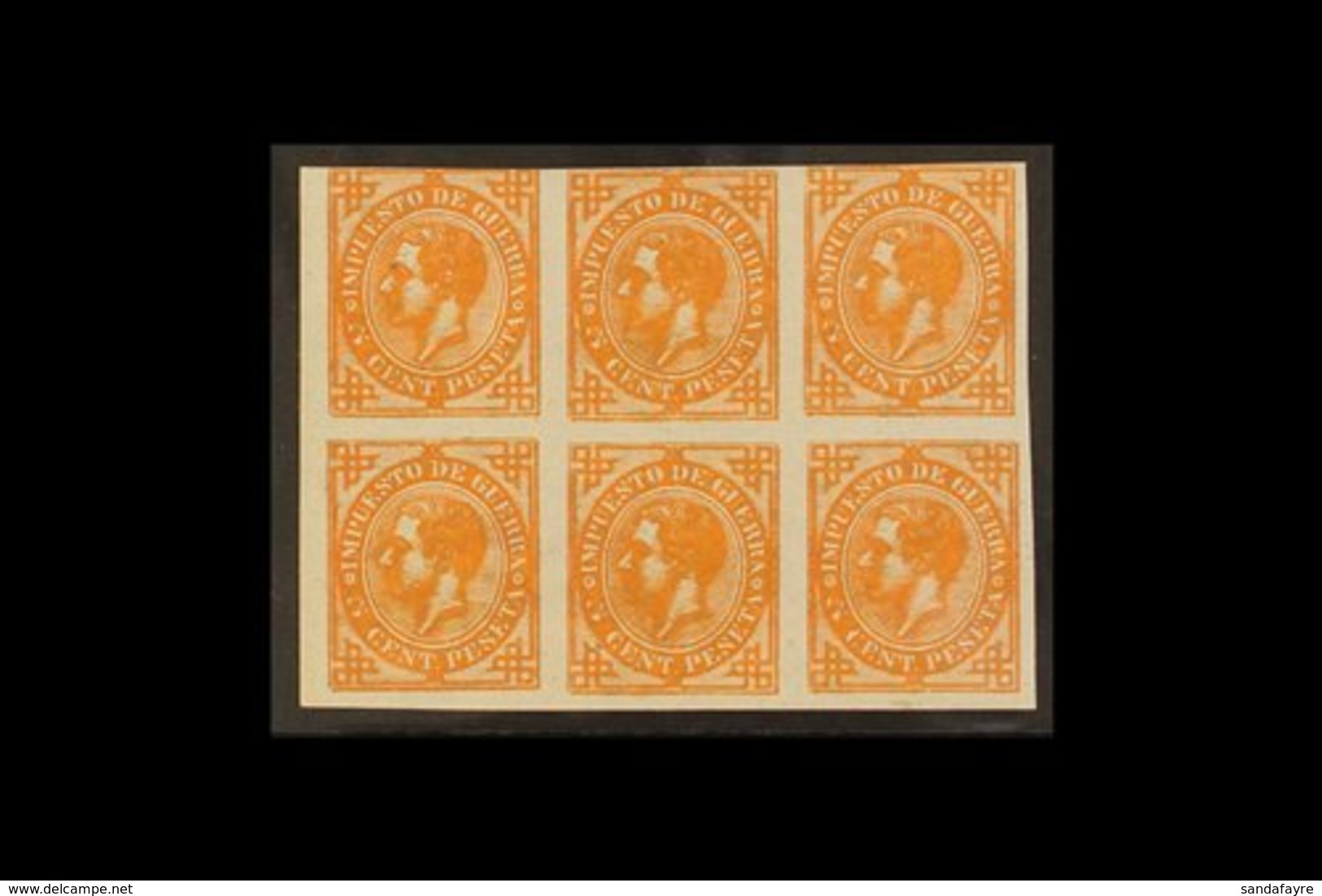 1876 WAR TAX. 1876 5c IMPERF. COLOUR TRIAL In Deep Orange Rather Than The Issued Green, A BLOCK OF SIX With Margins Touc - Otros & Sin Clasificación