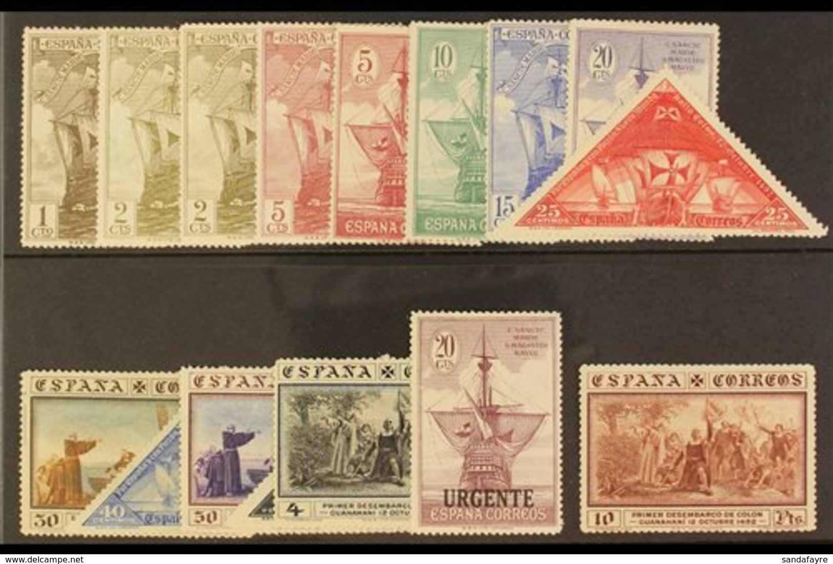 1930 Columbus Postage + Express Set Complete, SG 593/607+E608 (Edifil 531/546), Never Hinged Mint (16 Stamps) For More I - Altri & Non Classificati