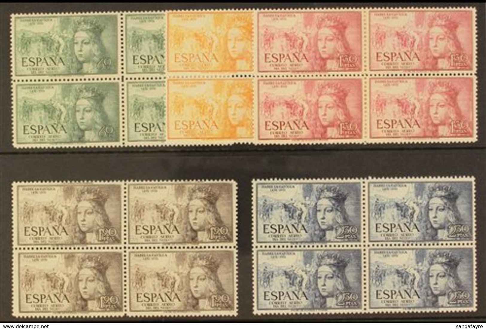 1951 Air Stamp Day Set Complete, SG 1166/1161 (Eifil 1097/1101), Never Hinged Mint BLOCKS OF FOUR. For More Images, Plea - Autres & Non Classés