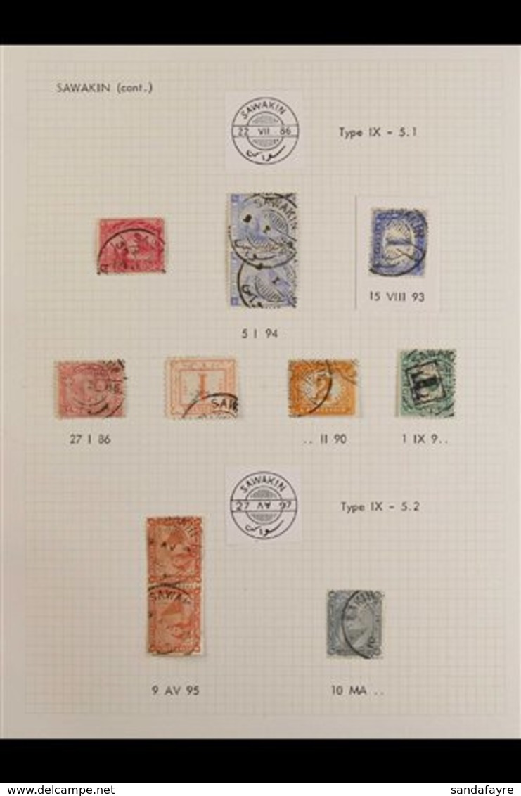 EGYPT USED IN 1880's-1890's Interesting Collection Of Used Stamps Showing Various "Sawakin" & "Souakin" Cds Cancels On E - Sudan (...-1951)