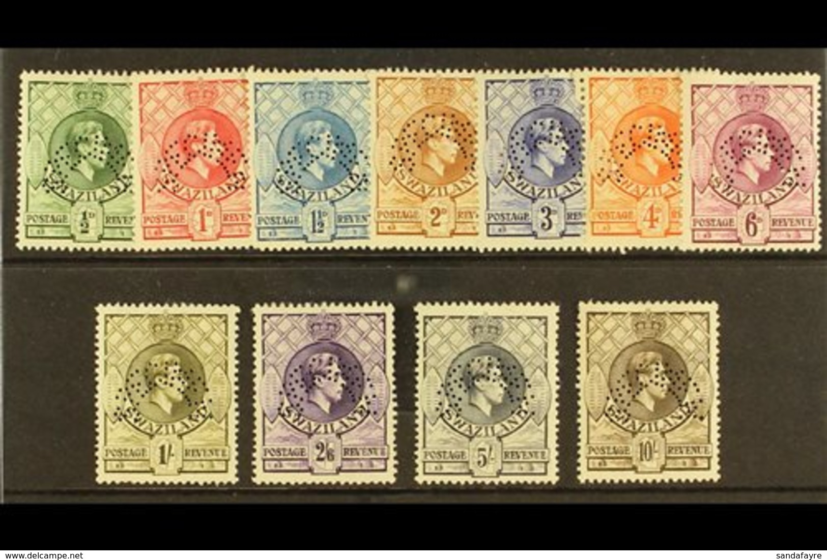 1938 -54 Geo VI Pictorial Set Complete, Perforated "Specimen", SG28s/38s, Very Fine Mint. (11 Stamps) For More Images, P - Swaziland (...-1967)