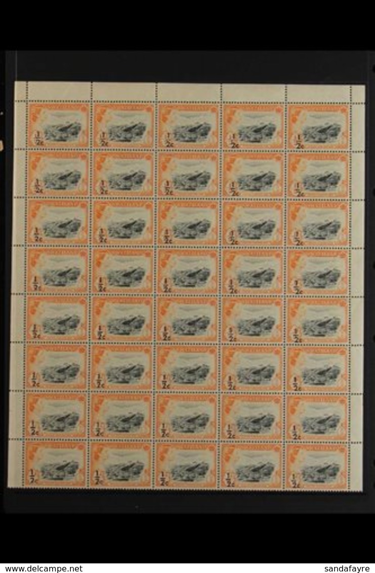 1961 ½c On ½d Black & Orange Surcharge, SG 65, Superb Never Hinged Mint BLOCK Of 40 With Margins To Three Sides (top Eig - Swaziland (...-1967)