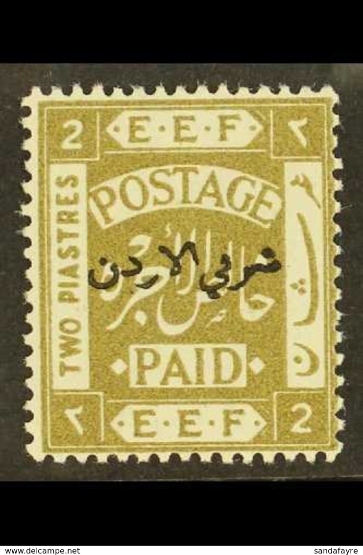 1920 2p Olive, Perf 15x14, With Overprint TYPE 1a (position R. 8/12), SG 6a, Very Fine Mint, Fresh, Rare Stamp. For More - Jordan