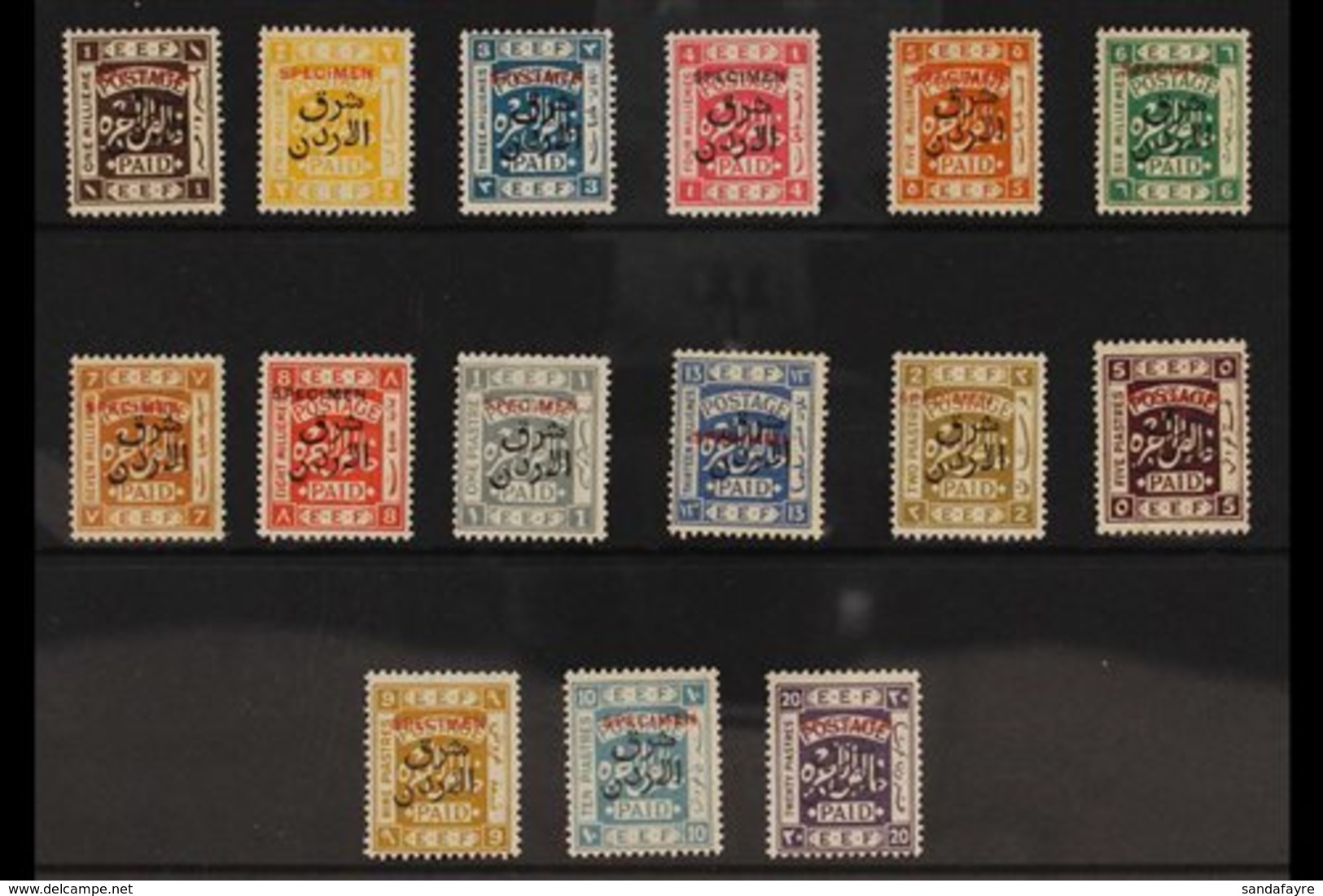 1925-26 "East Of The Jordan" Overprints On Palestine Overprinted "SPECIMEN" Complete Set, SG 143s/57s, Fine Mint, Fresh  - Jordanië