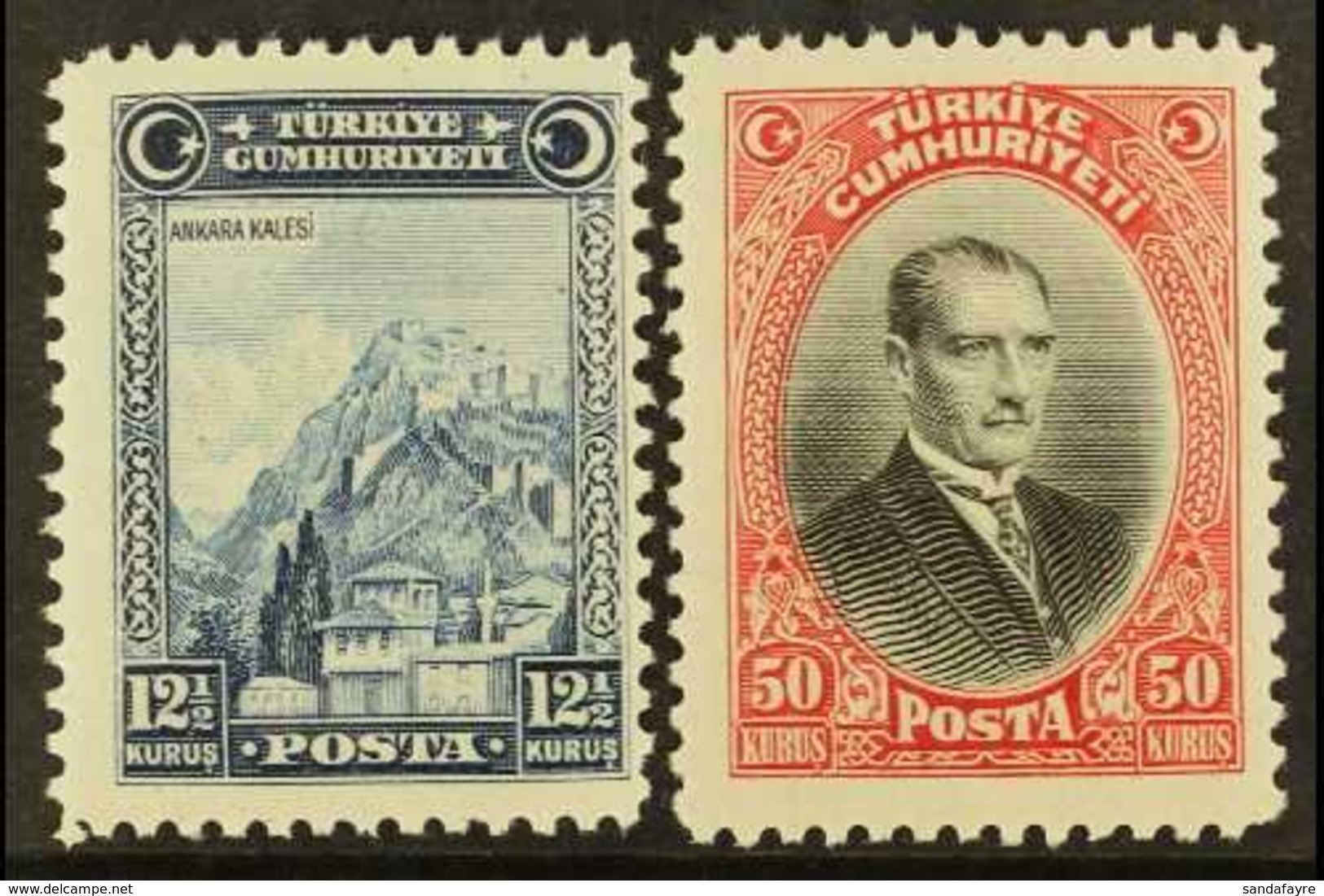 1929 (first "U" Of "CUMHURIYETI" Without Umlaut) 12½k And 50k, Mi 889/90, Fine Mint, Very Lightly Hinged. (2 Stamps) For - Andere & Zonder Classificatie