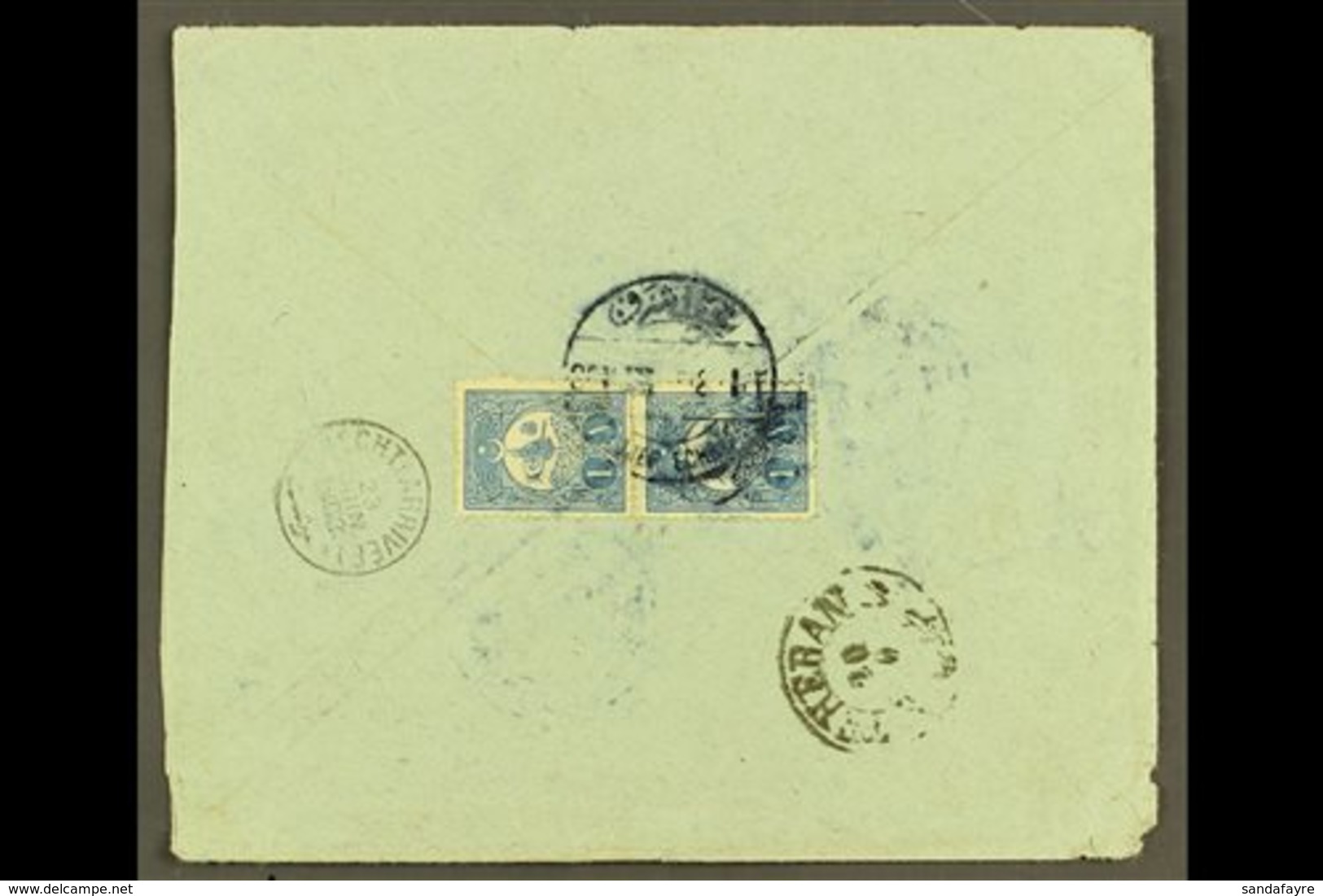 USED IN IRAQ 1908 Cover Addressed In Arabic To Persia, Bearing On Reverse 1908 1pi Pair Tied By Bilingual "NEDJEF ECHREF - Otros & Sin Clasificación