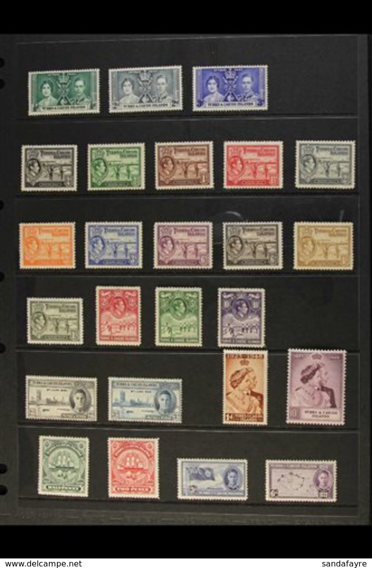 1937-1950 COMPLETE VERY FINE MINT COLLECTION On Stock Pages, All Different, Includes 1938-45 Pictorials Set, 1948 Weddin - Turks & Caicos (I. Turques Et Caïques)