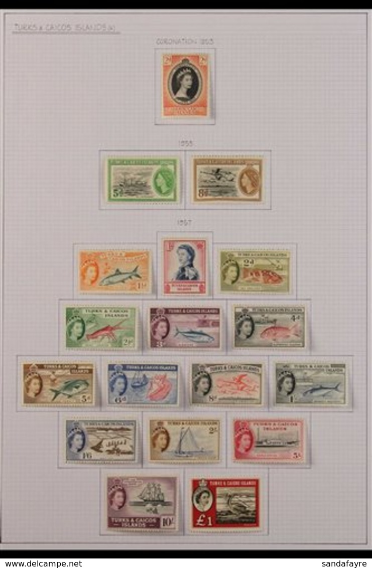 1953-1971 VERY FINE MINT COLLECTION On Leaves, All Different, Complete To 1969 Incl 1957 Pictorials Set, 1960 £1, 1967 D - Turks & Caicos (I. Turques Et Caïques)