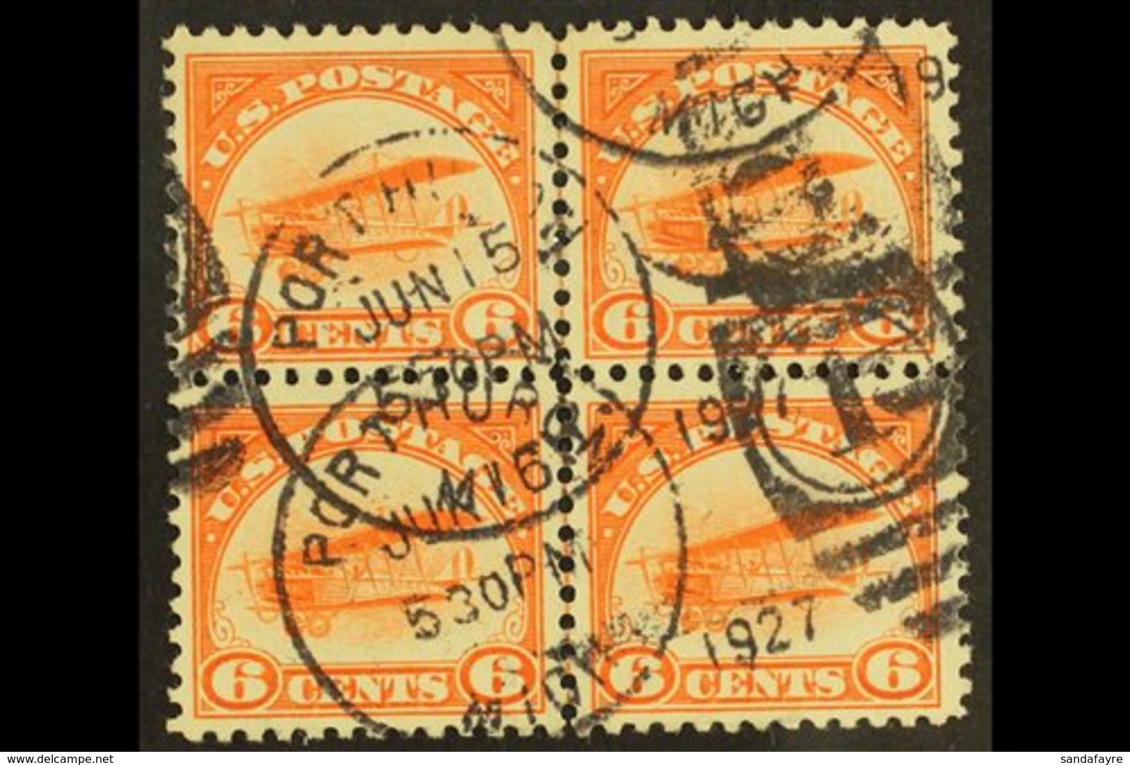 1918 AIR 6c Orange "Curtiss Jenny", Sc C1, Fine Used CENTRE LINE BLOCK OF FOUR For More Images, Please Visit Http://www. - Altri & Non Classificati