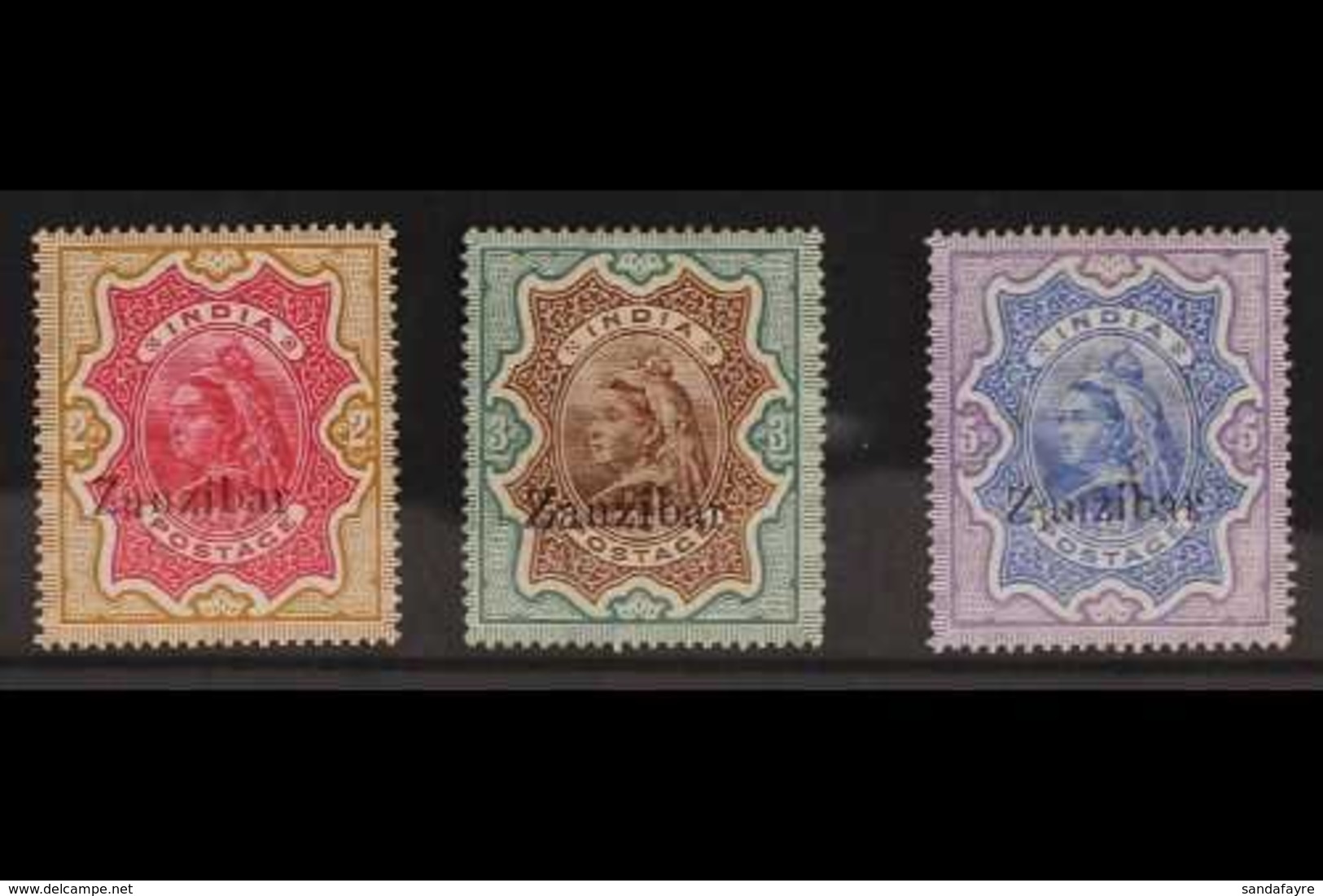 1895 2r, 3r And 5r QV India High Values Ovptd "Zanzibar", SG 19/21, Very Fine And Fresh Mint. (3 Stamps) For More Images - Zanzibar (...-1963)