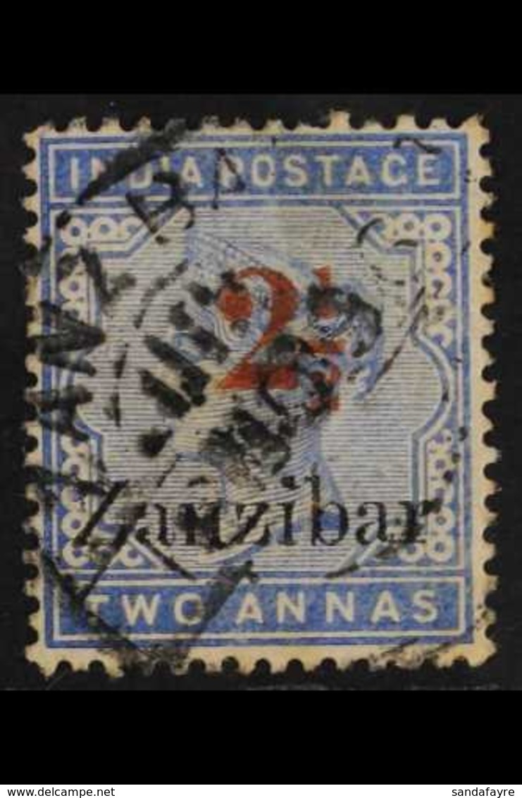 1895-  "2½" In Red On 2a Blue, SG 27, Fine Used. For More Images, Please Visit Http://www.sandafayre.com/itemdetails.asp - Zanzibar (...-1963)