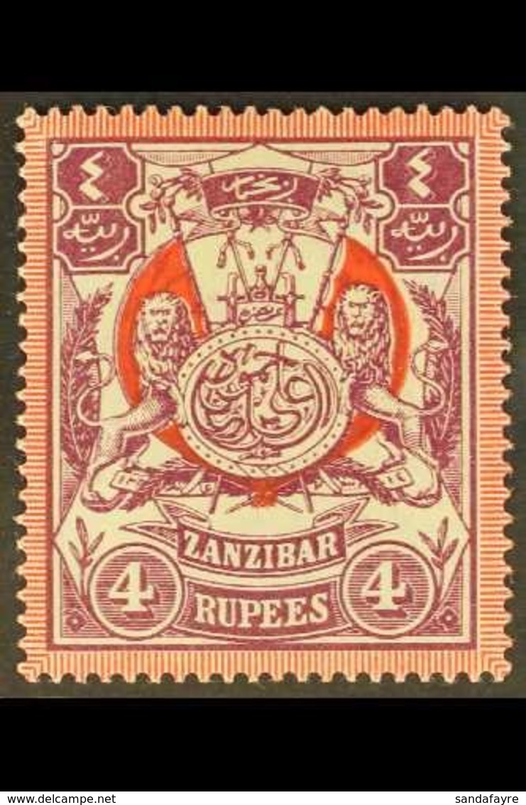 1904 4r Claret And Red Arms, SG 223, Fine Mint. For More Images, Please Visit Http://www.sandafayre.com/itemdetails.aspx - Zanzibar (...-1963)