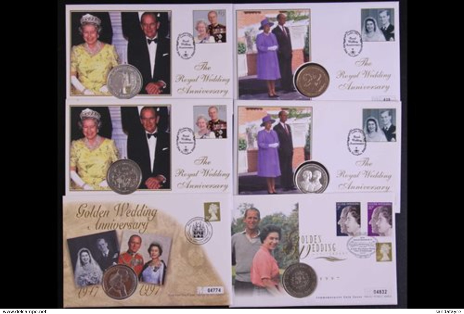 COIN COVERS 1997 ROYAL GOLDEN WEDDING ANNIVERSARY Attractive Collection Of All Different COIN COVERS, Includes Seven Wit - Autres & Non Classés