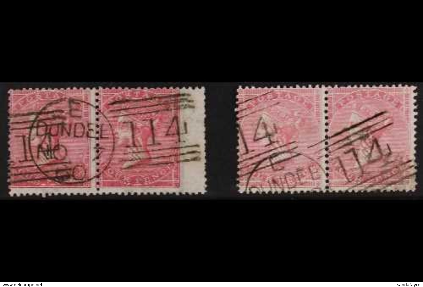 1855-57 Wmk Large Garter 4d Rose-carmine And 4d Rose, SG 66 & SG 66a, HORIZONTAL PAIRS, Both With Fine DUNDEE Duplex Pos - Otros & Sin Clasificación