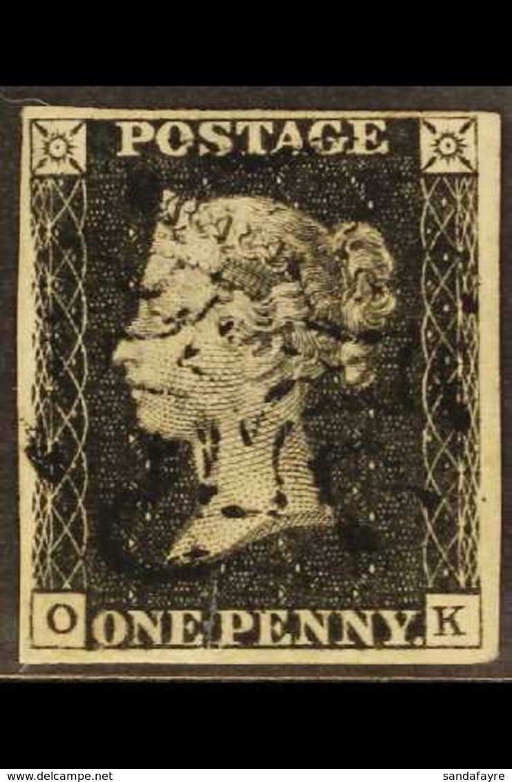 1840 1d Black 'OK' Plate 5, SG 2, Used With 4 Margins And Complete Upright Lightly- Struck Black MC Cancellation. For Mo - Unclassified