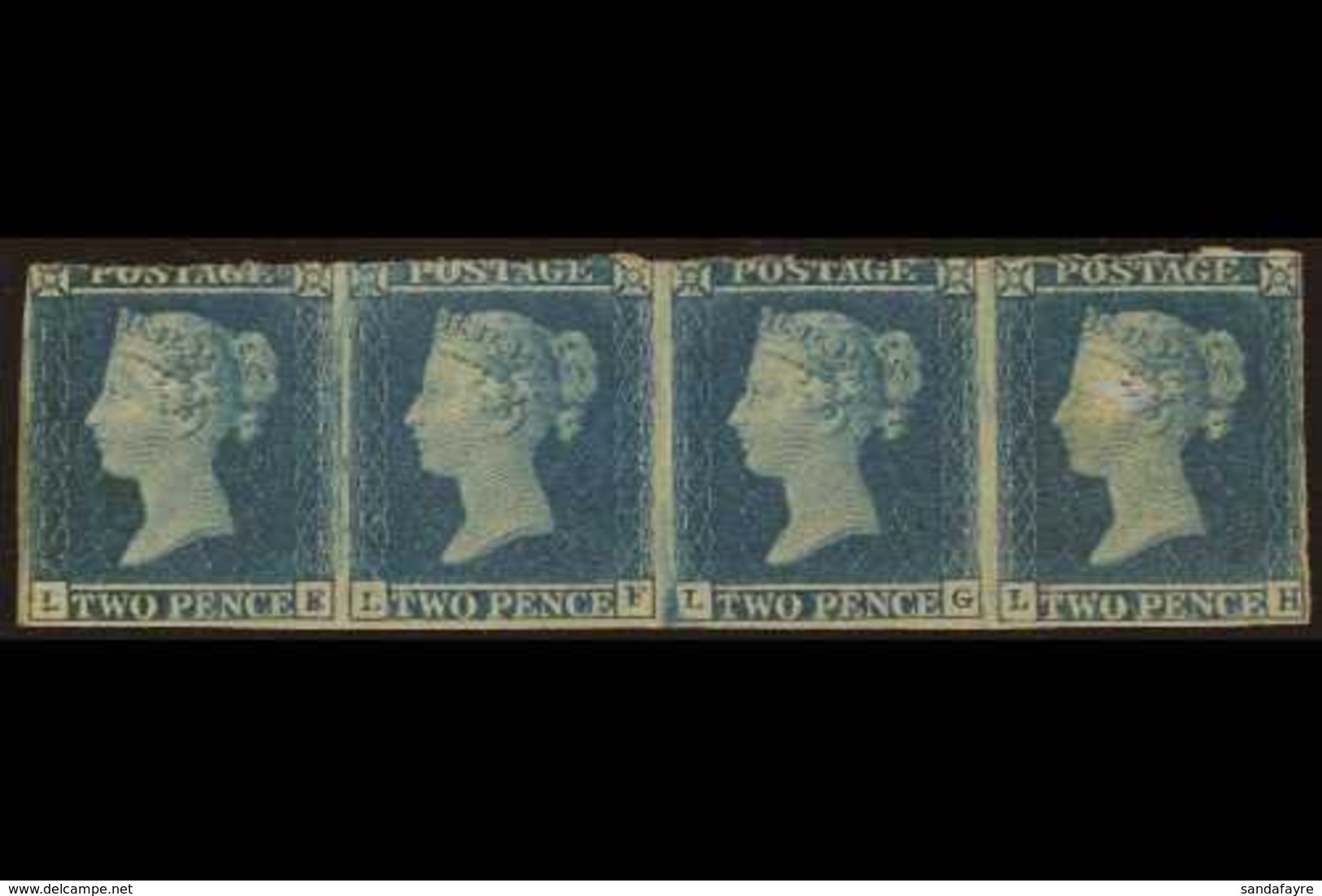 1841 2d Pale Blue Imperf. Plate 3 MINT STRIP OF FOUR 'LE - LH' With Full Margins To 3 Sides, Lightly Hinged With Some Di - Autres & Non Classés