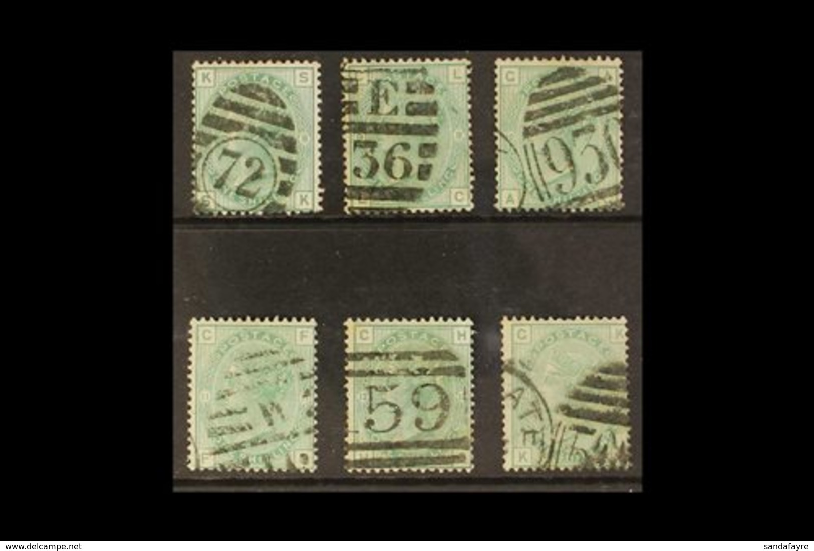 1873-80 1s Green, Plates 8 To 13 Complete, SG 150, Good Used, All With Full Perfs, cat.£1045 (6 Stamps). For More Images - Other & Unclassified