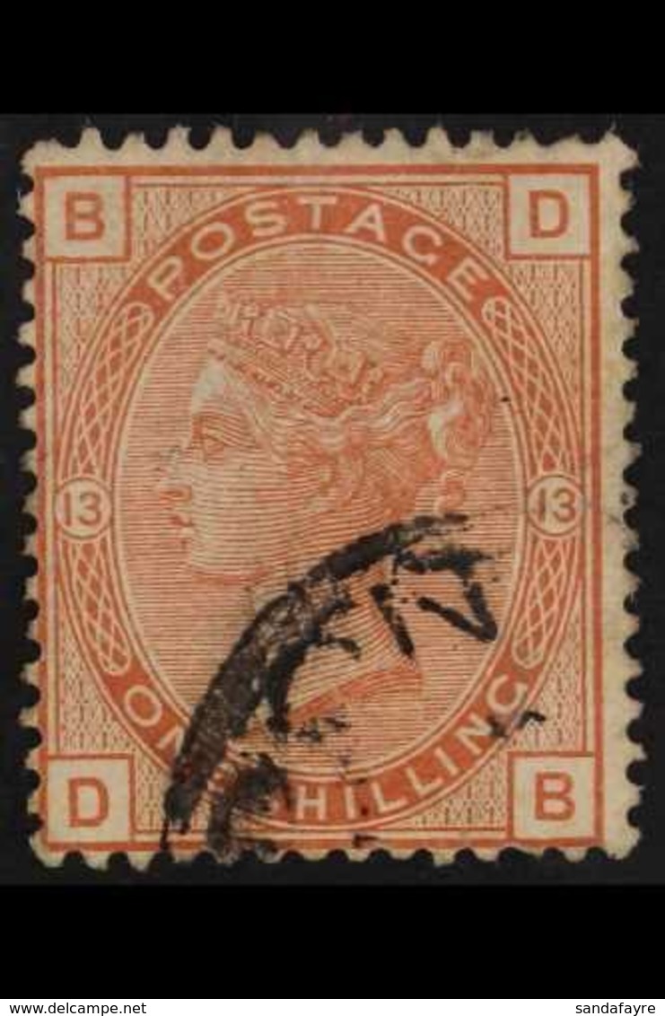 1873-80 1s Orange- Brown (pl.13) Wmk Spray, SG 151, Used With Part Cds Over One Corner. A Pretty Example Of This Scarce  - Other & Unclassified