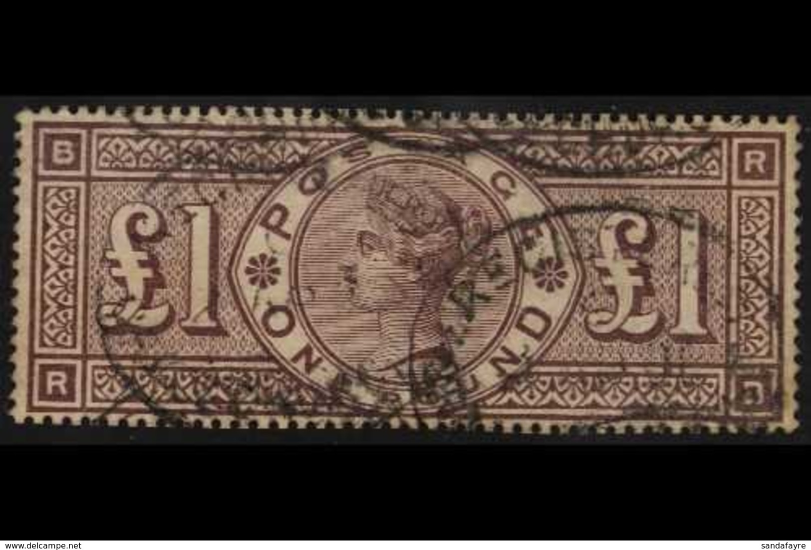 1884 £1 Brown - Lilac Wmk Imperial Crowns, SG 185, Used With Light Registered Oval Pmks, Strong Rich Colour & Full Perfs - Otros & Sin Clasificación