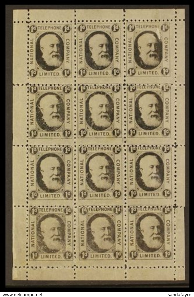 1884 TELEPHONE STAMPS 1d Black, Complete Pane Of Twelve NATIONAL TELEPHONE COMPANY Stamps, Barefoot 1, Never Hinged Mint - Otros & Sin Clasificación