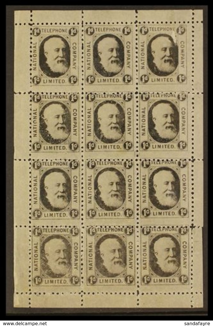 1884 TELEPHONE STAMPS 1d Black, Complete Pane Of Twelve NATIONAL TELEPHONE COMPANY Stamps, Barefoot 1, Never Hinged Mint - Autres & Non Classés