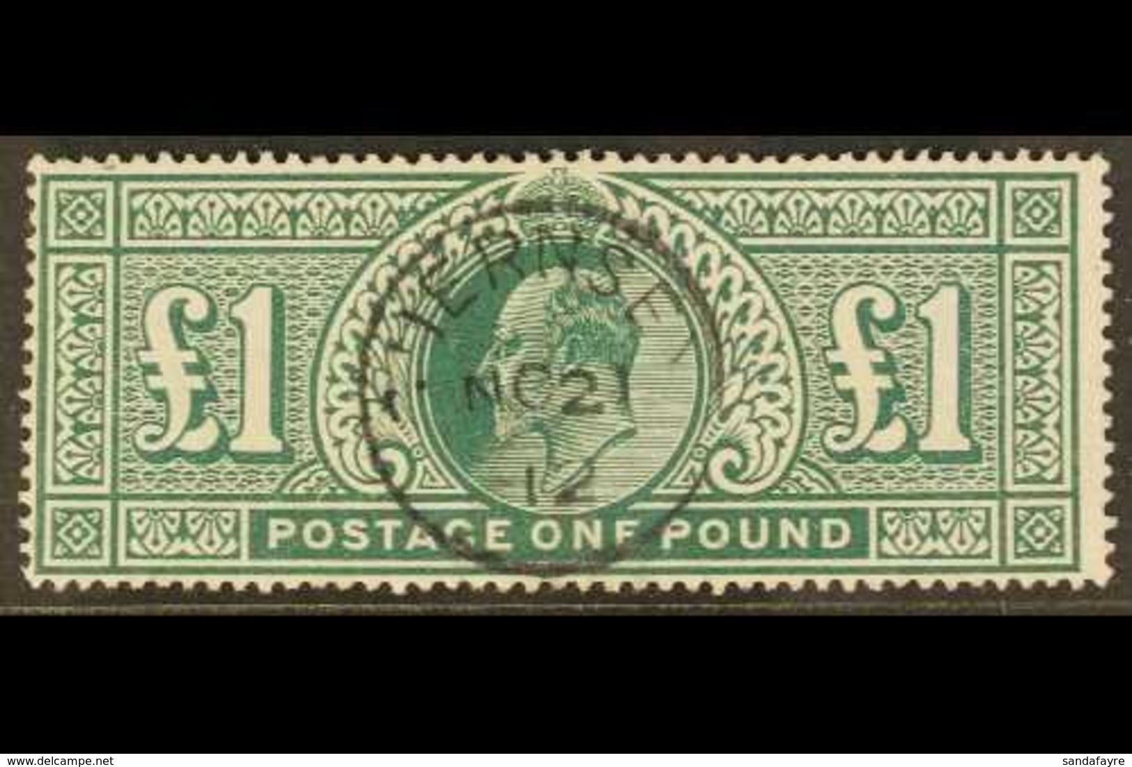 1911 - 13 £1 Deep Green, Somerset House, Ed VII, SG 320, Very Fine Used With Full Perfs And Great Colour With Neat Centr - Non Classés