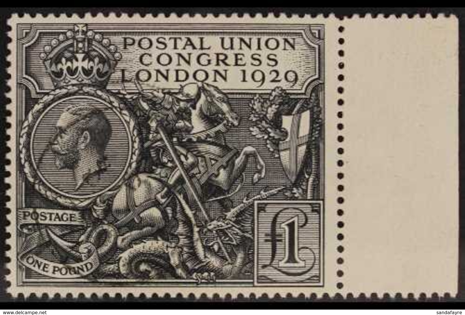 1929 £1 Black PUC, SG 438, Superb Used Marginal Example With Full Perfs And Light Cds Cancel. An Exceptional Stamp.  For - Non Classés