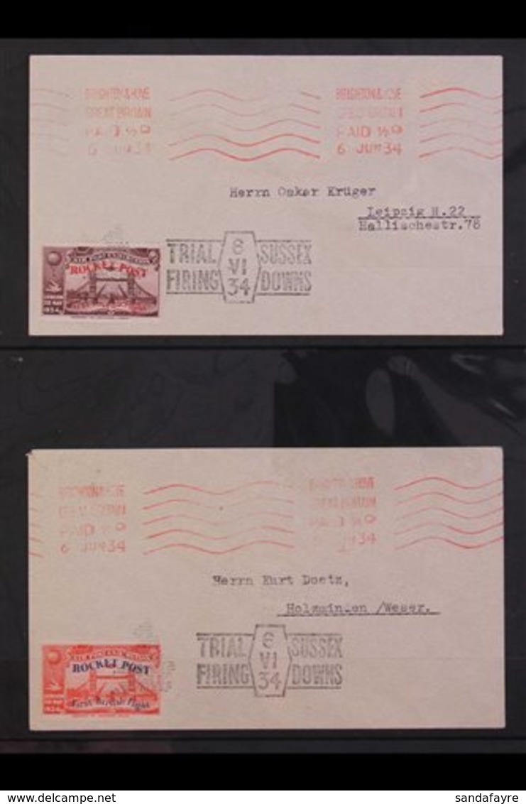1934 FIRST ROCKET POST SUSSEX DOWNS 6 JUNE - A Lovely Group Of Four Covers And A Souvenir Card, Includes Three Covers Ad - Unclassified