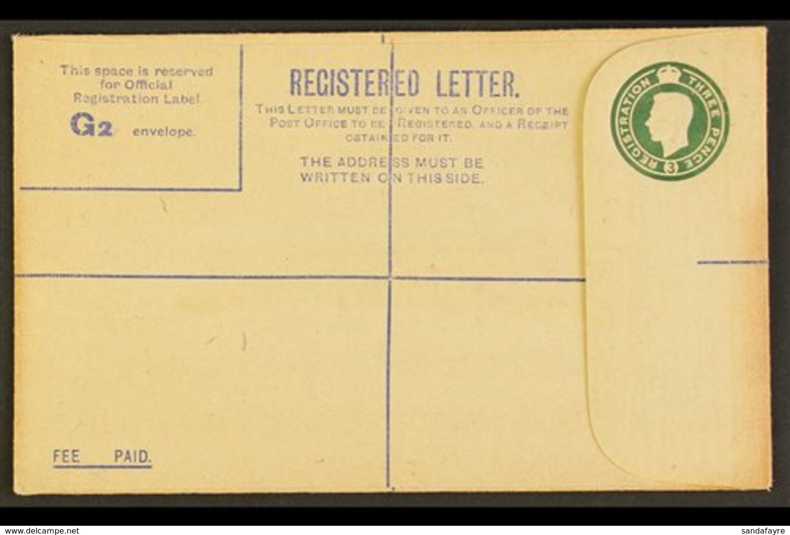 REGISTRATION ENVELOPE FORCES ISSUE 1944 3d Green, Size G2, With Square Stop On Back, Huggins RPF 3a, Fine Unused. For Mo - Ohne Zuordnung