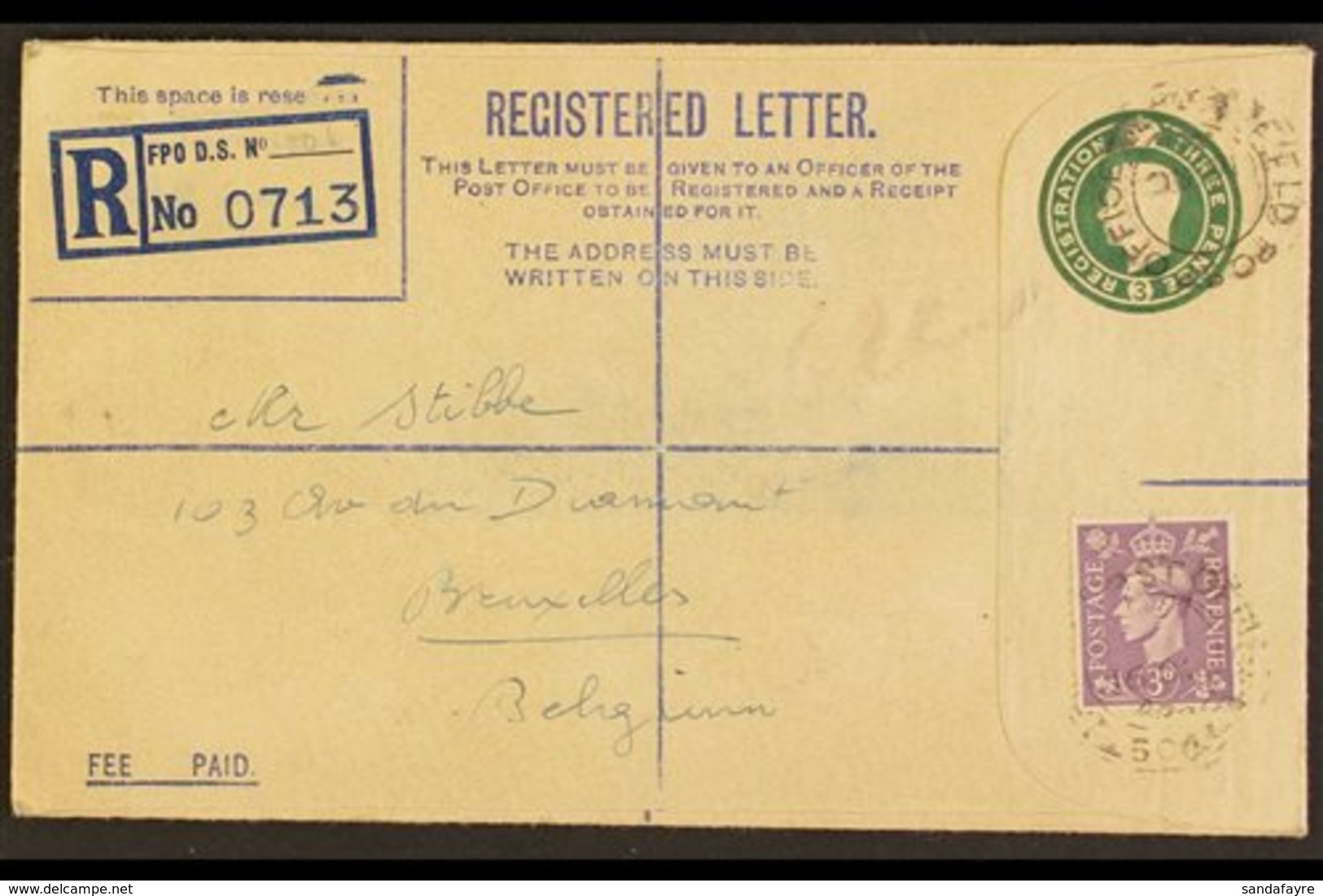 REGISTRATION ENVELOPES FORCES ISSUE 1944 3d Green, Size G2, Both Types With Square And Round Stops On The Back, Huggins  - Non Classés