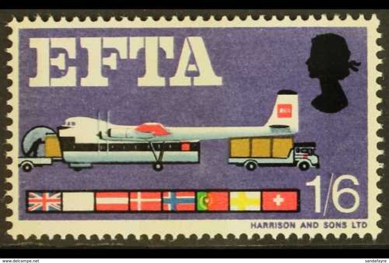 1967 1s6d EFTA "Air Freight" Phosphor, NEW BLUE OMITTED (Finland Flag Is Completely White & Sweden Flag Is A Yellow Cros - Andere & Zonder Classificatie