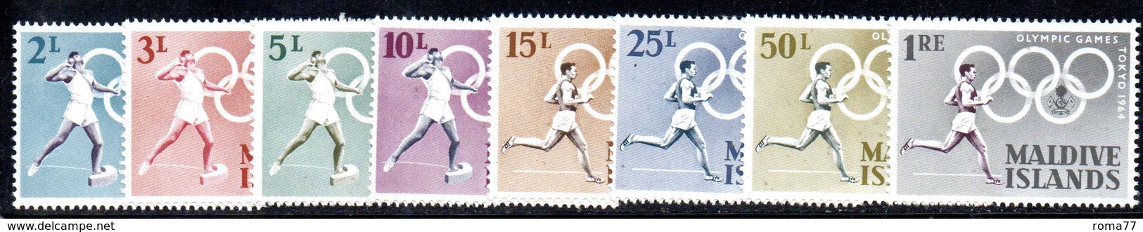 APR2170 - MALDIVE 1964 , Serie  Yvert N. 139/146  ***  MNH  (2380A) .  Tokyo - Maldive (1965-...)