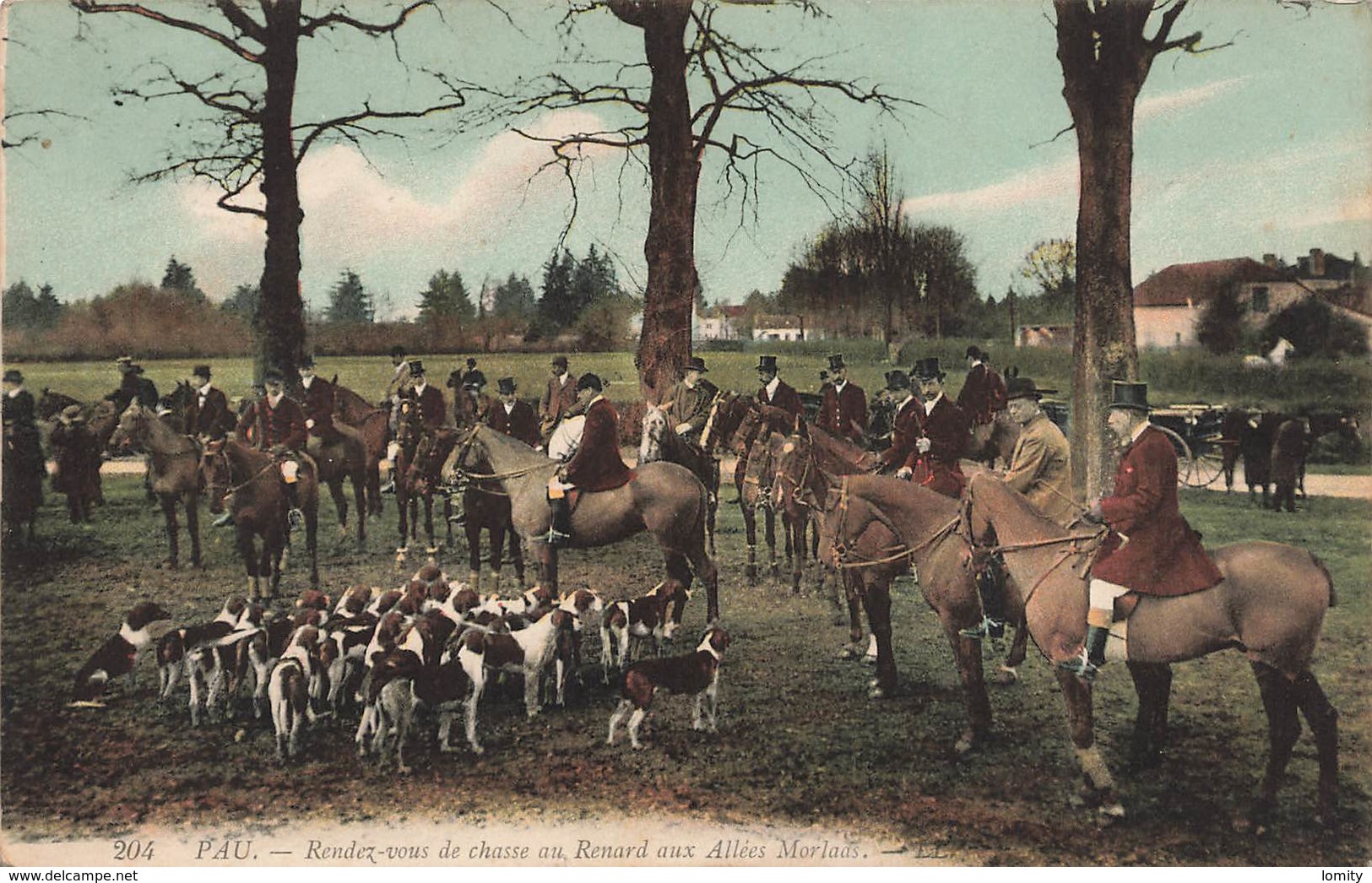 64 Pau Chasse à Courre Rendez Vous De Chasse Au Renard Aux Allées Morlaas , Cavalier Meute Chiens Chien - Pau