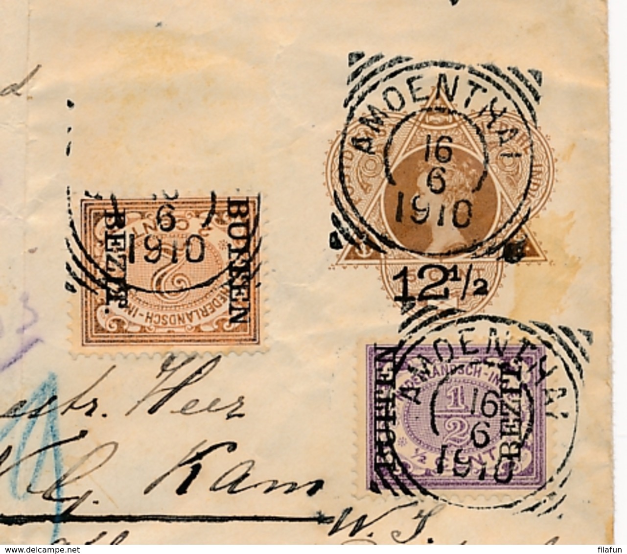 Nederlands Indië - 1910 - 12,5 Op 15 Cent Envelop Als R-cover Van VK AMOENTHAI Via GR Bandjermasin Naar Amersfoort - Nederlands-Indië