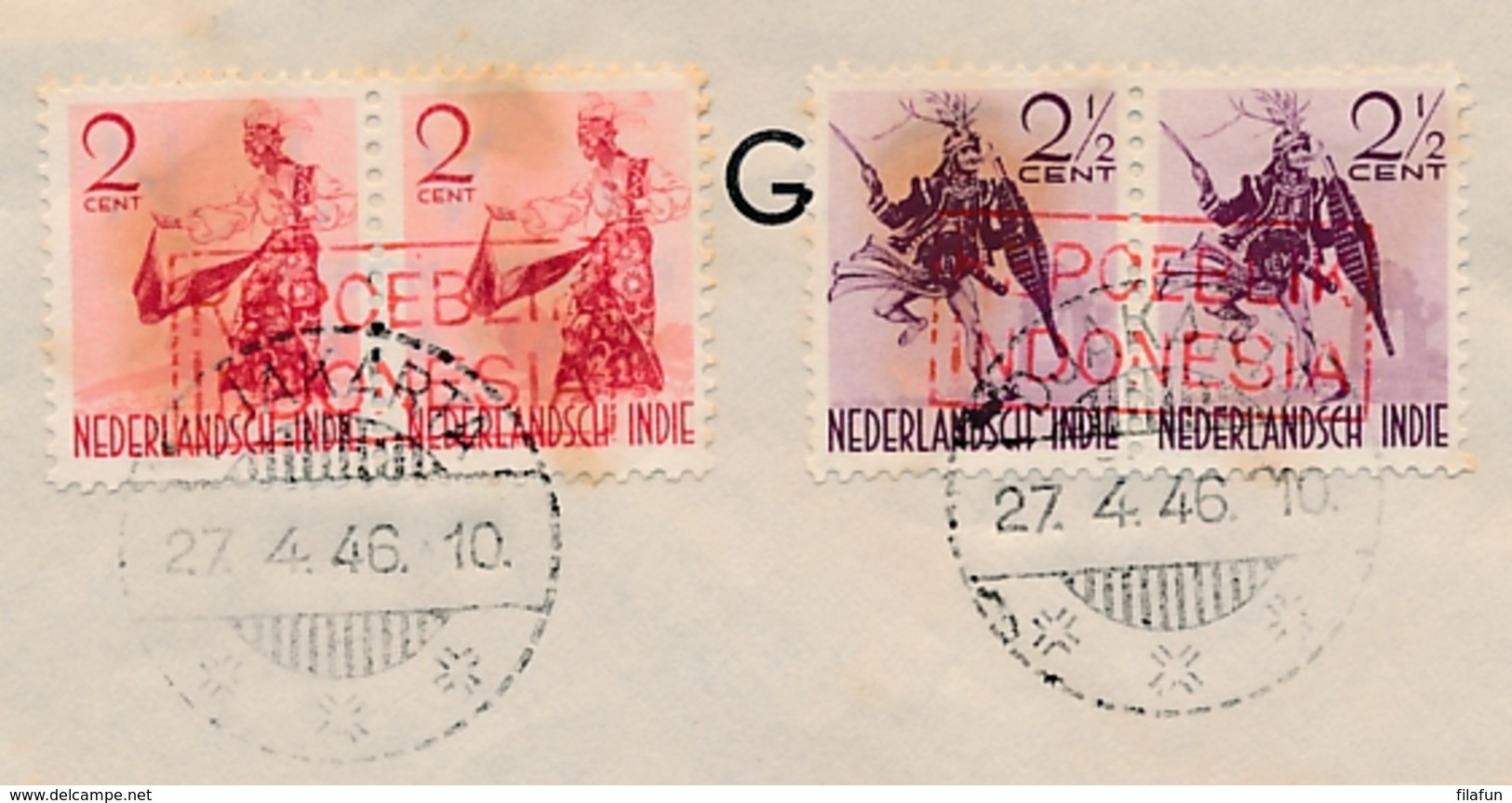 Nederlands Indië - 1946 - 4 Zegels Uit Danserserie In Paar Met Opdruk REPOEBLIK INDONESIA Op Cover Zonder Adres - Nederlands-Indië