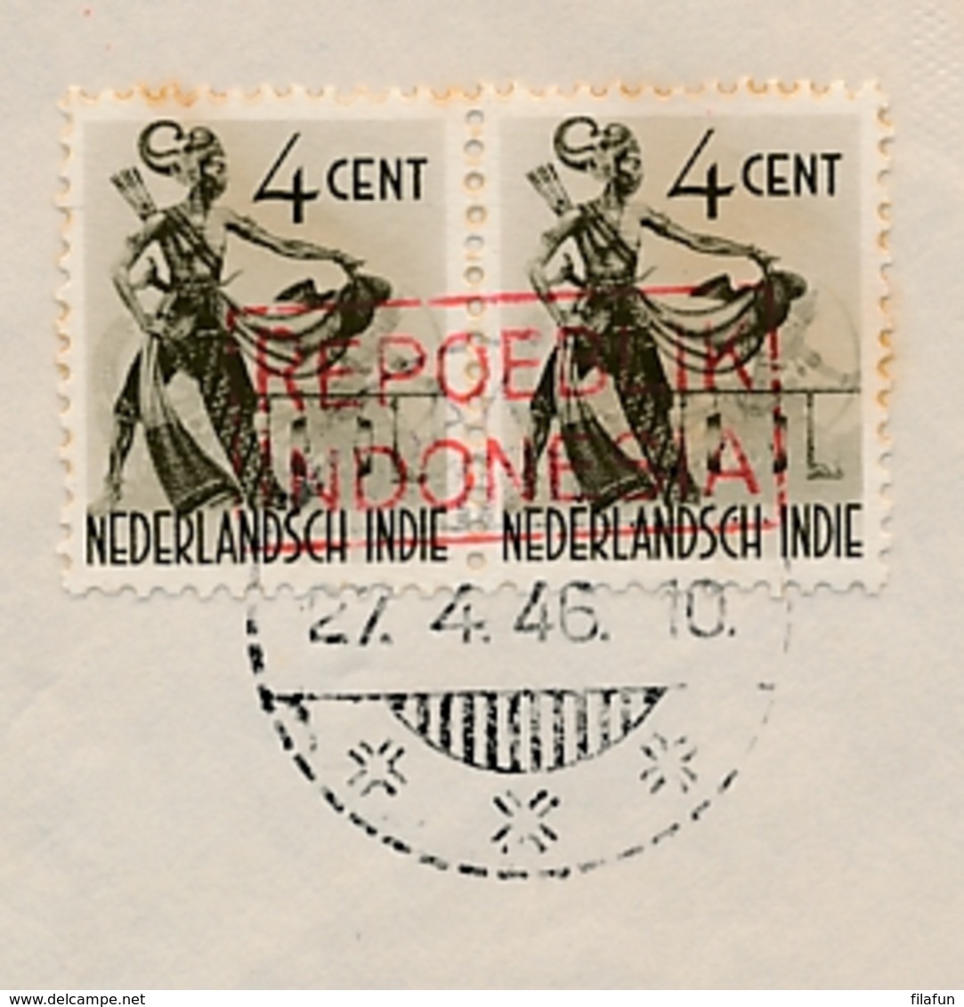 Nederlands Indië - 1946 - 4 Zegels Uit Danserserie In Paar Met Opdruk REPOEBLIK INDONESIA Op Cover Zonder Adres - Nederlands-Indië