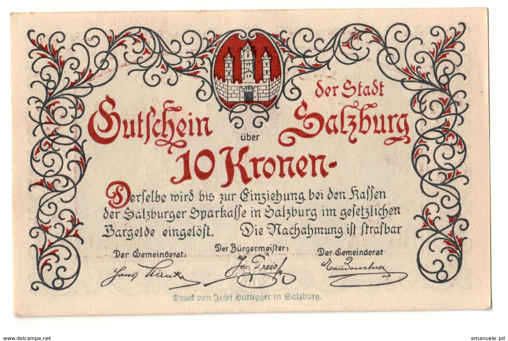 Austria Notgeld - SALZBURG STADT 10 Kronen 1920 - Austria