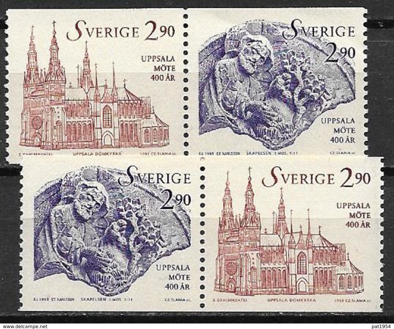 Suède 1993 N°1752/1753 Neufs En Paires Synode D'Uppsala - Unused Stamps