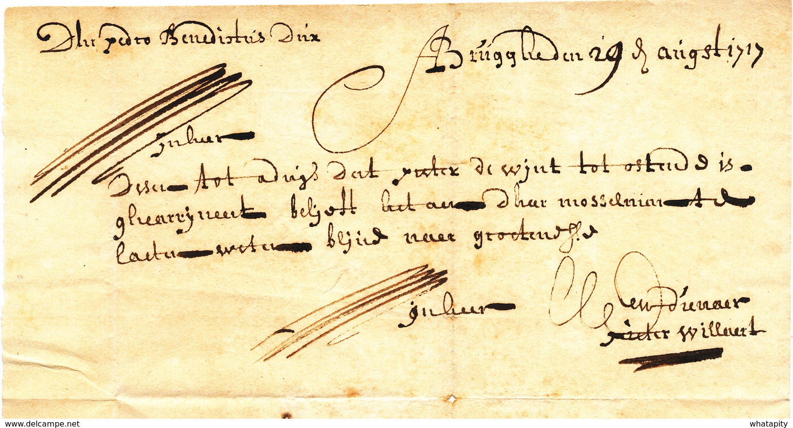 764/29 - Lettre Précurseur 1717 BRUGGE Vers BRUSSEL - Manuscrit De Bruges - Signé Willaert -Marque 3 Stuivers à L' Encre - 1714-1794 (Paises Bajos Austriacos)