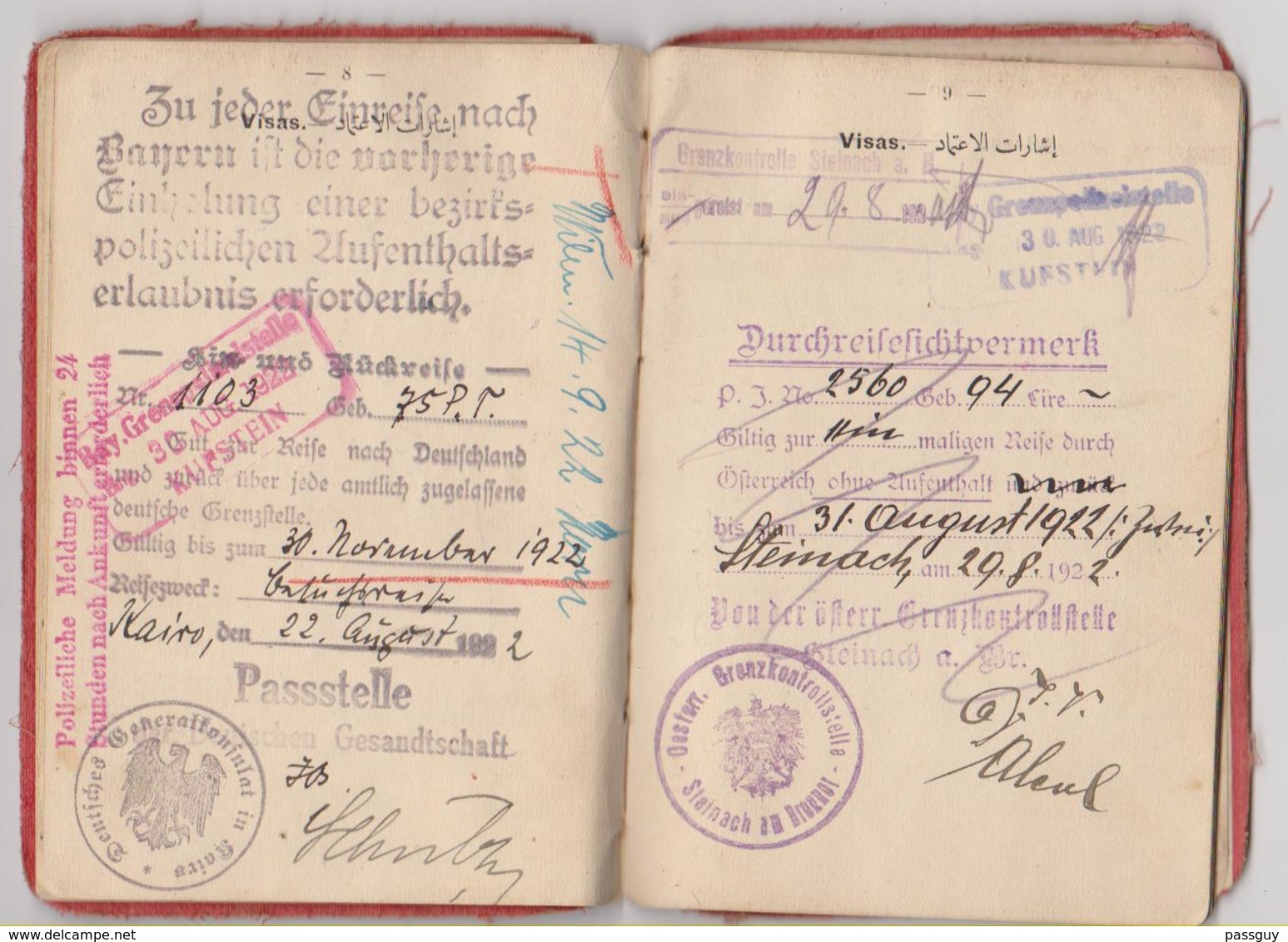 EGYPT Passport 1922 EGYPTE Passeport – Reisepaß – Revenues/Fiscaux