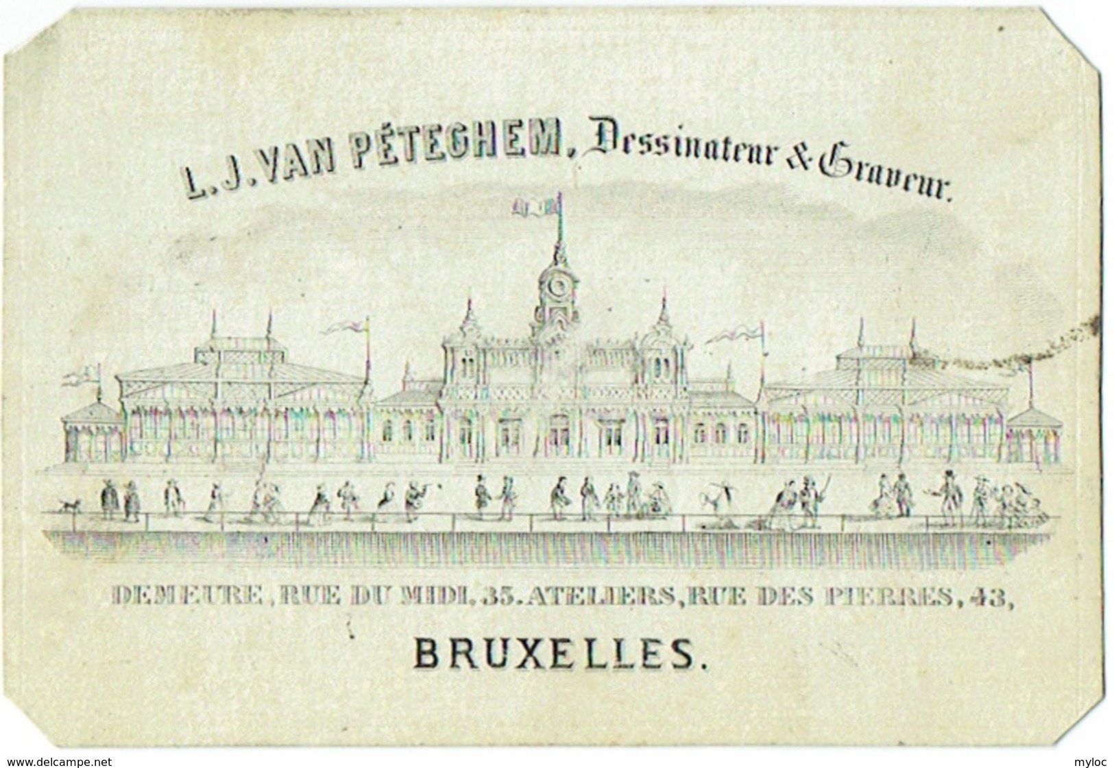 Carte Visite Publicité. Bruxelles, Van Péteghem, Dessinateur & Graveur - Cartes De Visite