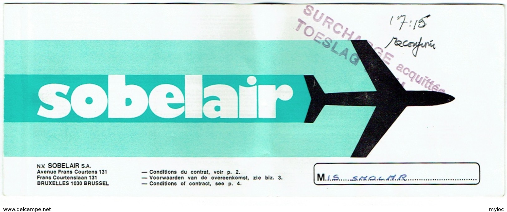 Billet/Ticket D'Avion. Sobelair. Brussels/Heraklion/Brussels. 1984 - Europe