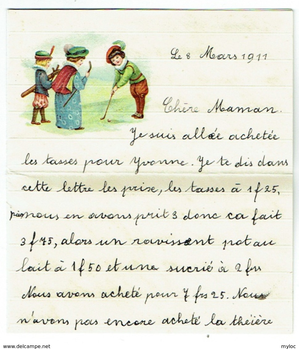 Papier à Lettre. Illustrateur. Partie De Golf Avec Enfants. 1911. - Non Classés