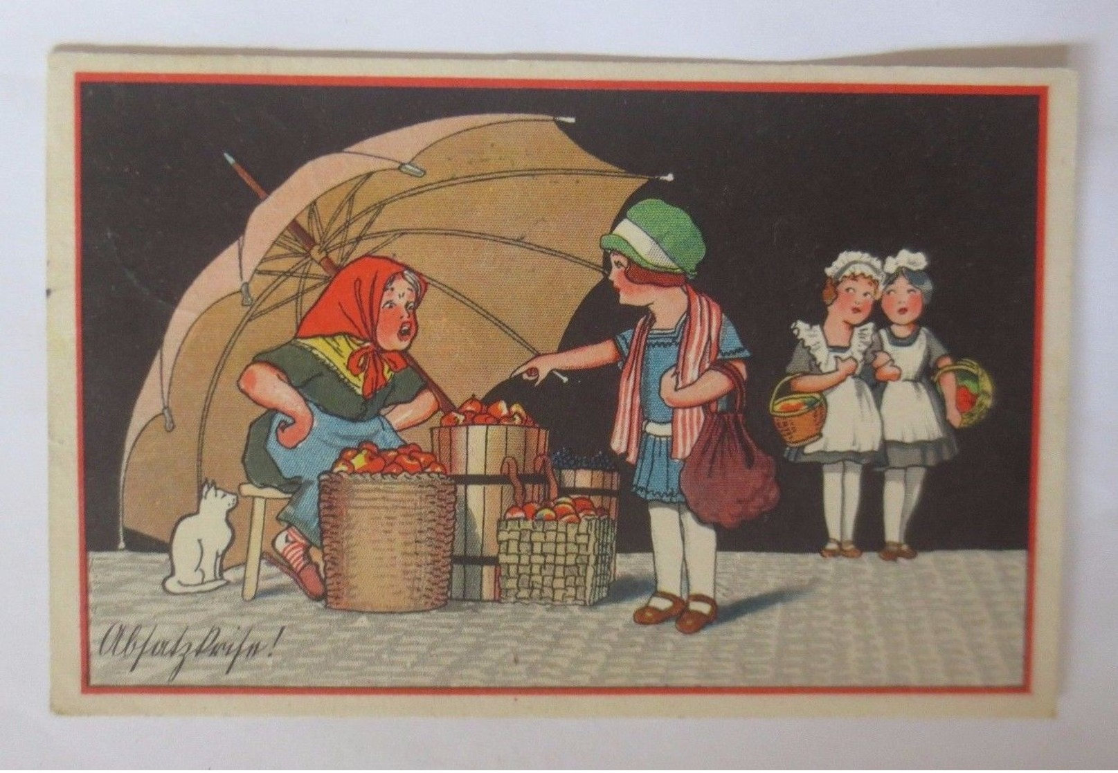 Frauen, Kinder, Markt, Äpfel Verkauf, Katze   1928    ♥  - Sonstige & Ohne Zuordnung