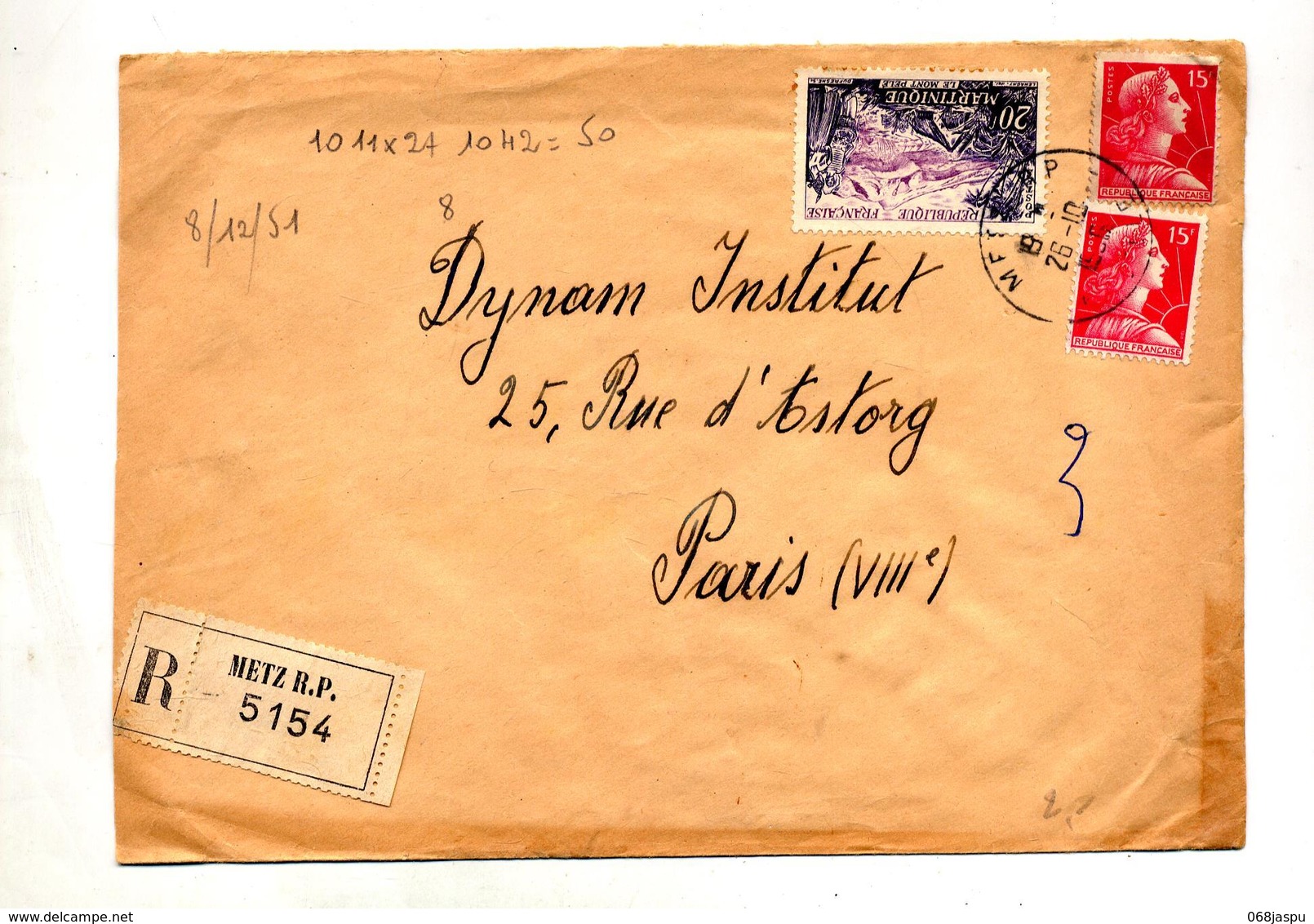 Lettre Recommandée Metz Sur Muller Martinique - Manual Postmarks