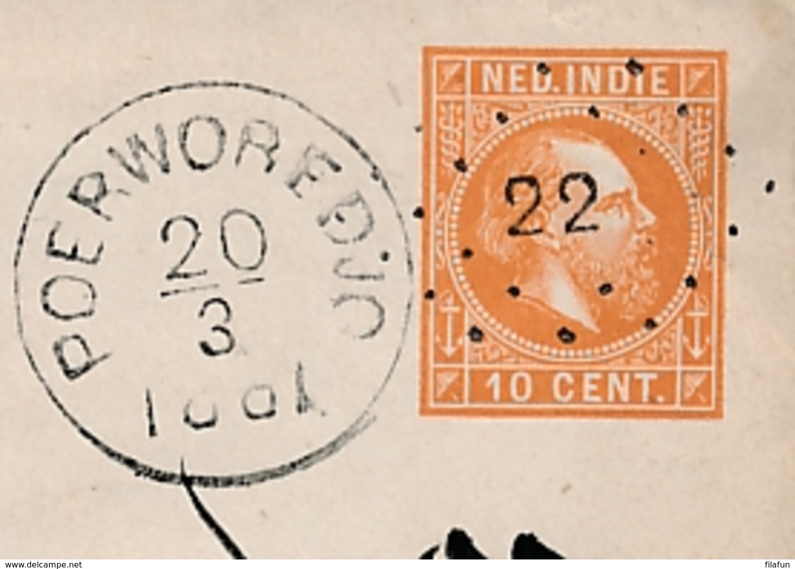 Nederlands Indië - 1881 - 10 Cent Willem III, Envelop G1 Van Rond- & Puntstempel POERWOREDJO Naar Samarang - Nederlands-Indië